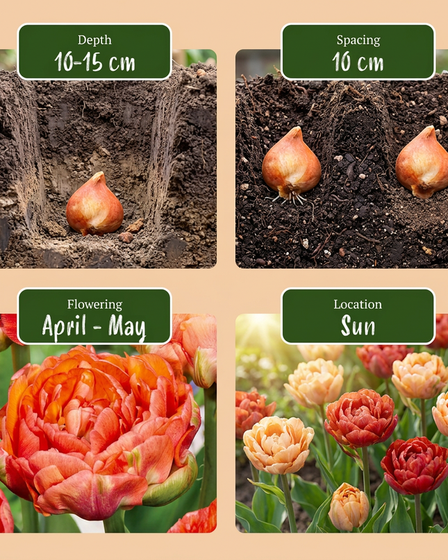96x Tulipa Gudoshnik Double - Tulipe double Gudoshnik - Divers - Floraison printanière - Calibre du bulbe 11/12