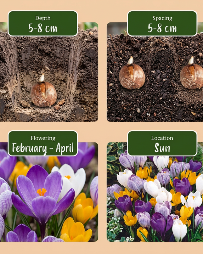 240x Crocus Large Flowering Mix - Mezcla de azafranes de flores grandes - Variados - Floración primaveral - Calibre del bulbo 7/8