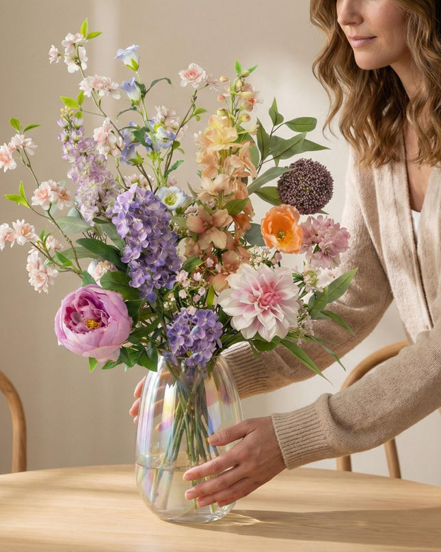 Artificial Flower Bouquet - Pastel Meadow Deluxe - Real Touch - 15 Stems - ↑ 100 cm