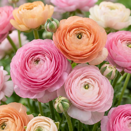 320x Ranunculus Pastel Mix - Ranúnculo en tonos pastel - D - Floración estival - Calibre del bulbo 5/6