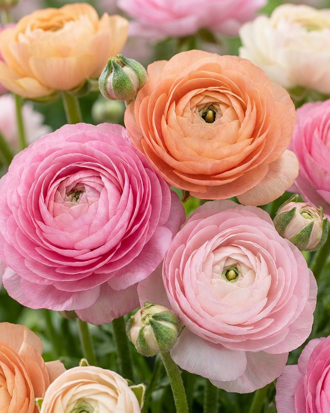320x Ranunculus Pastel Mix - Pastelkleurige ranonkel - D - Zomerbloeier - Bolmaat 5/6