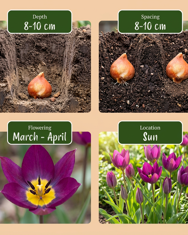 200x Tulipa Persian Pearl - Tulipán Persian Pearl - Morado - Planta de floración primaveral - Tamaño del bulbo 6/7
