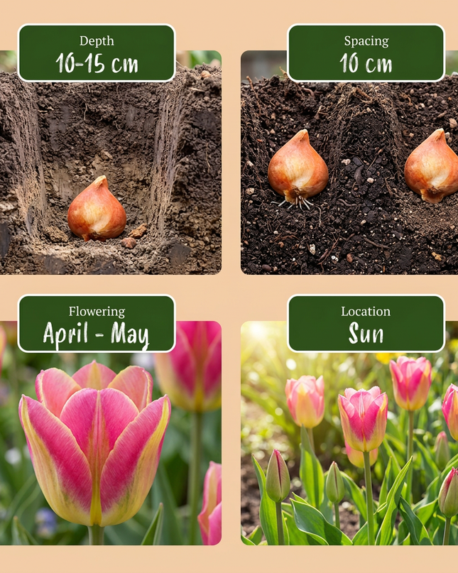 48x Tulipa Striped Crown - tulipán de corona rayada - varios - floración primaveral - calibre del bulbo 11/12
