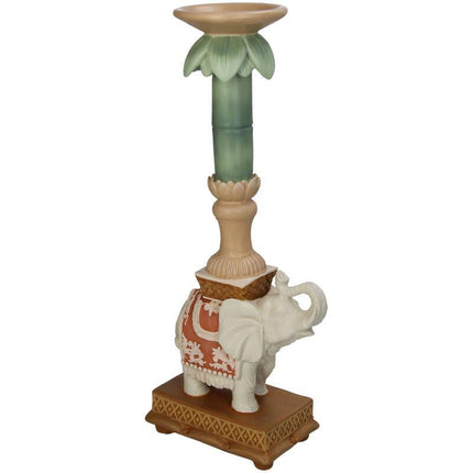 Kandelaar - Olifant roze/groen - Polyresin - 34,5 cm