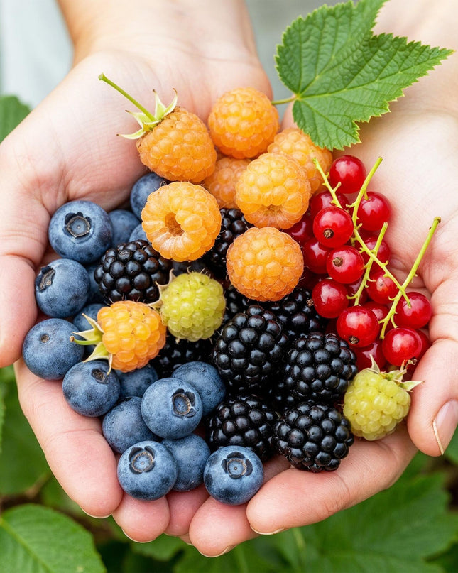Fruit plants mix deal 4 plants - Red Currant/Yellow Raspberry/Blackberry/Blueberry - Hardy - 4 Plants - Pot 9cm