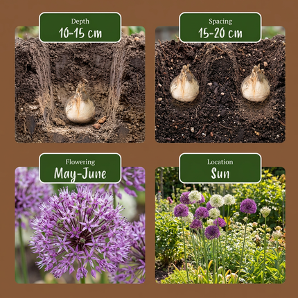 320x Allium Purple - White Mix - Mélange d'ails ornementaux violet et blanc - Violet et blanc - Floraison estivale - Calibre du bulbe 10/12