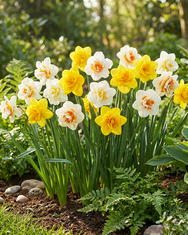 20x Narcissus Double mix - Mezcla de narcisos dobles - Amarillo y blanco - Floración primaveral - Calibre del bulbo 12/14