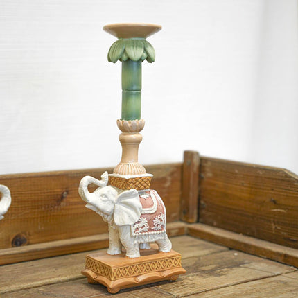 Kandelaar - Olifant roze/groen - Polyresin - 34,5 cm