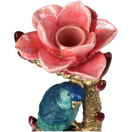 Portacandela - uccello blu rosa rossa - 26,5 cm