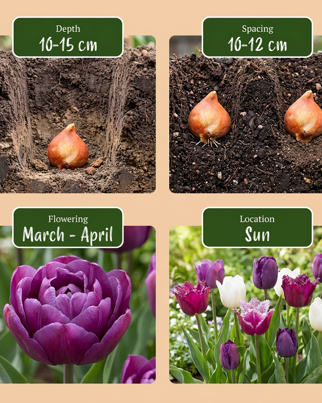 24x mezcla de Tulipa Blueberry - mezcla de tulipanes Bosaardbeien - Varios - Floración primaveral - Calibre del bulbo 11/12