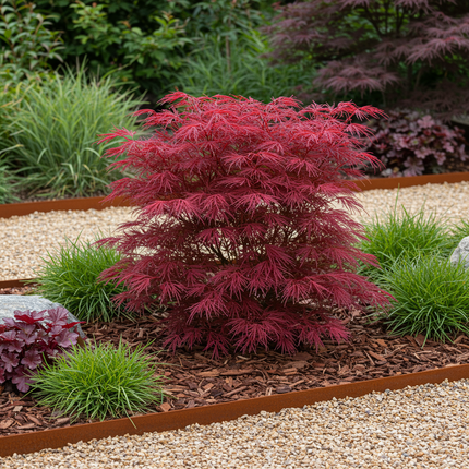 Japanse Esdoorn - 2 planten - Acer palmatum Skeetsers Broom - Paars - Bladverliezend - Pot 19cm Hoogte 70cm