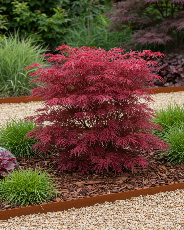 Japanse Esdoorn - 2 planten - Acer palmatum Skeetsers Broom - Paars - Bladverliezend - Pot 19cm Hoogte 70cm