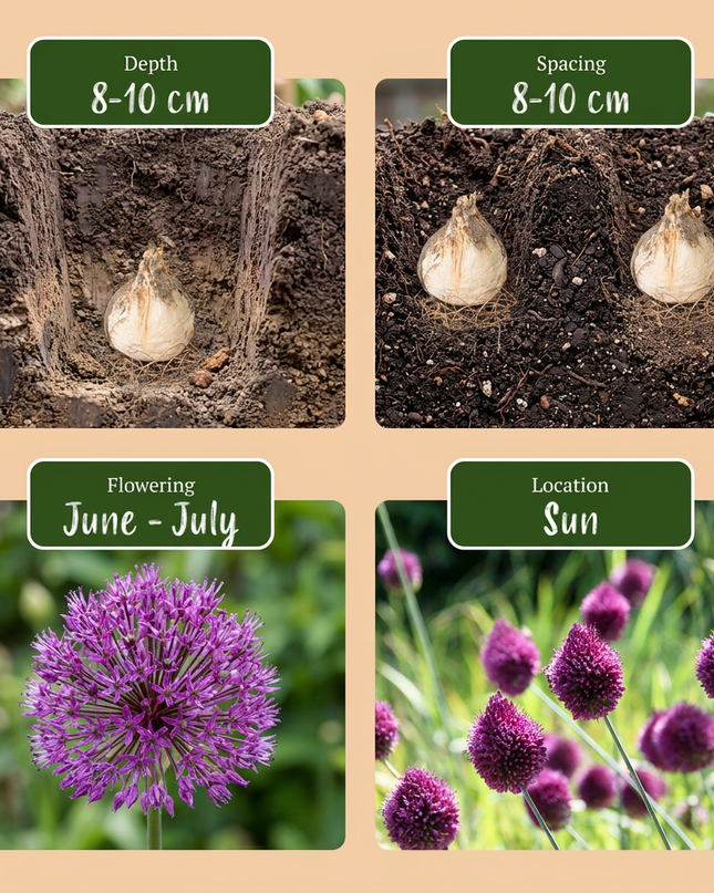 800x Allium Sphaerocephalon - Ajo de cabeza redonda - Morado - Floración estival - Tamaño del bulbo 5/6