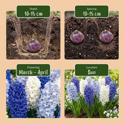 80x Hyacinthus Blue water mix - Jacinto azul - Azul - Planta de floración primaveral - Tamaño del bulbo 14/15