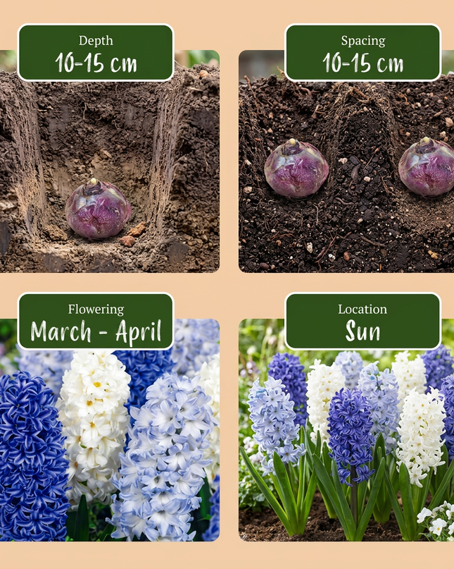 80x Hyacinthus Blue water mix - Jacinto azul - Azul - Planta de floración primaveral - Tamaño del bulbo 14/15