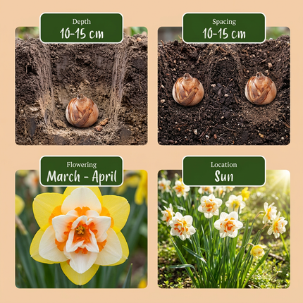20x Narcissus Double mix - Mélange de narcisses à fleurs doubles - Jaune et blanc - Floraison printanière - Calibre du bulbe 12/14
