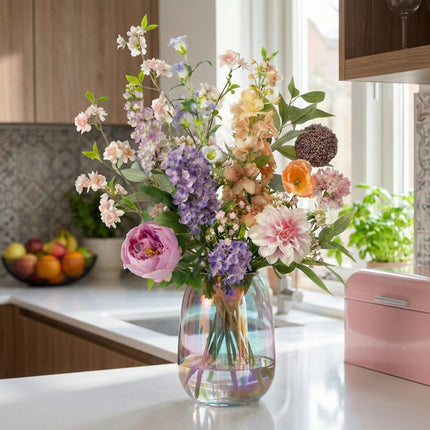 Mazetto di fiori finti - Prato pastello deluxe - Tatto reale - 15 steli - ↑ 100 cm