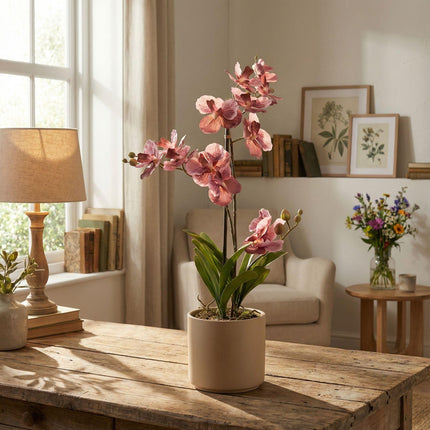 Pianta artificiale Orchidea rosa antico in vaso - 60 cm