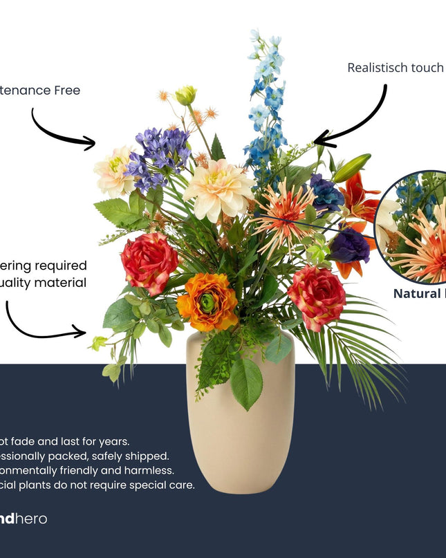 Artificial Flower Bouquet “Colorful Bloom Deluxe” – Real Touch – 70 cm – 18 Stems