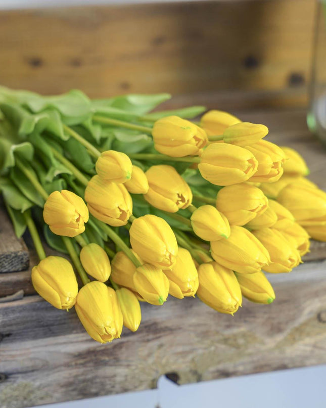 Kunst Tulpen Geel - 10 stuks - 'Real Touch' - 42 cm