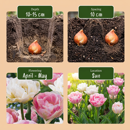 96x Tulipa Double Sensation - Double tulip - Mixed colors - Spring bloomer - Bulb size 11/12