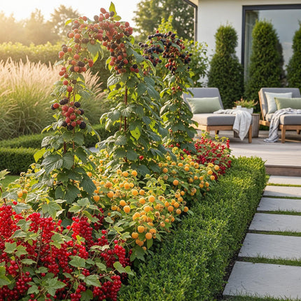 Plantas de fruta 6 unidades - Tricolor - Grosella roja - Frambuesa amarilla - Zarzamora negra - Maceta 9 cm
