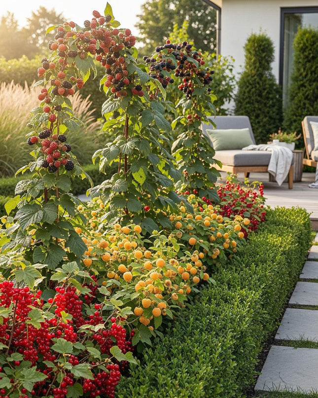 Fruit plants 6 pieces - Three-colored - Red Currant - Yellow Raspberry - Black Blackberry - Pot 9cm