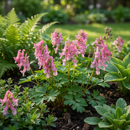 80x Corydalis Beth Evans - Corydalis Beth Evans - Blanco y morado - Bulbo para naturalizar - Calibre del bulbo 6/+