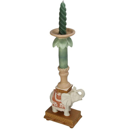 Kandelaar - Olifant roze/groen - Polyresin - 34,5 cm