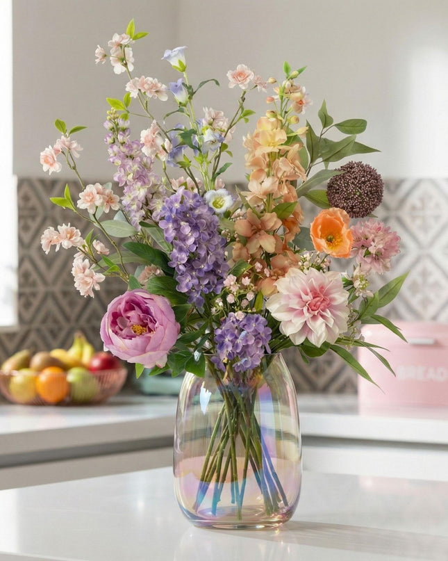 Artificial Flower Bouquet - Pastel Meadow Deluxe - Real Touch - 15 Stems - ↑ 100 cm